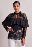 Black Floral Mesh Layered Tops