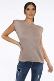 Rose Metallic Round Neck Knitted Tops