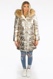 Gold Foil Puffer Coat with Faux Fur Hood