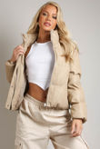Beige PU Boxy Puffer Jacket