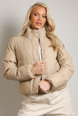 Beige PU Boxy Puffer Jacket