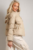 Beige PU Boxy Puffer Jacket