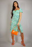Green Printed Milkmaid Midi Dress
