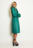 Green Faux Fur Trim Belted Trench Coat 