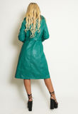 Green Faux Fur Trim Belted Trench Coat 