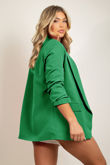 Dark Green Plain Ruched Sleeve Open Blazer
