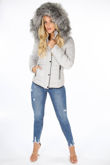 Grey Fur Hood Funnel Neck Jacket