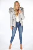 Grey Fur Hood Funnel Neck Jacket