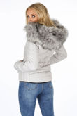 Grey Fur Hood Funnel Neck Jacket