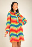 Orange Zig Zag Pleated Trapeze Dress