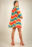 Orange Zig Zag Pleated Trapeze Dress