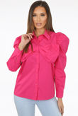 Fuchsia Pleated Bow Front Button Up Shirt
