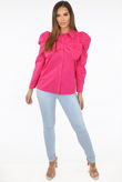 Fuchsia Pleated Bow Front Button Up Shirt