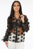 White Mesh Flower Trim Button Up Shirt