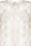 White Mesh Flower Trim Button Up Shirt