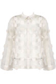 White Mesh Flower Trim Button Up Shirt