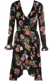 Black Floral Print Wrap Dress