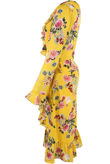 Yellow Floral Print Wrap Dress