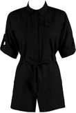 Black Cargo Button Down Belted Playsuit