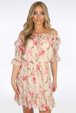Beige Floral Bardot Day Dress