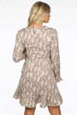 Foil Print Wrap Dress In Beige