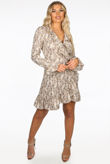 Foil Print Wrap Dress In Beige