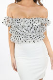White Organza Trim Off Shoulder Mini Dress