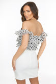 White Organza Trim Off Shoulder Mini Dress