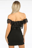 Black Organza Trim Off Shoulder Mini Dress