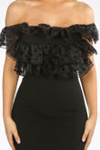 Black Organza Trim Off Shoulder Mini Dress