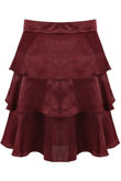 Burgundy Tier Hem Side Zip Up Mini Skirt