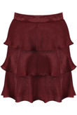 Burgundy Tier Hem Side Zip Up Mini Skirt