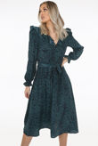 Green Floral Print Front Knotted Midi Dress