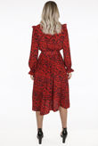 Red Floral Print Front Knotted Midi Dress