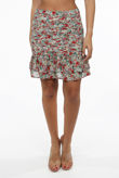 White Floral Print Pleated Elasticated Waist Mini Skirt