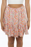 Cream Flower Print Elasticated Waist Mini Skirt