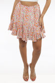 Cream Flower Print Elasticated Waist Mini Skirt