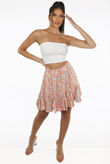 Cream Flower Print Elasticated Waist Mini Skirt