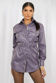 Lilac Faux Leather Pocket Detail Shirt Dress