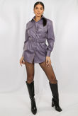 Lilac Faux Leather Pocket Detail Shirt Dress