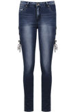 Blue Denim Side Lace Tie Up Fitted Jeans