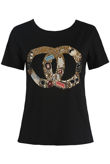 Sequin Trim Round Neck T Shirt