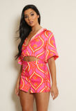 Fuchsia Printed Cropped Blouse