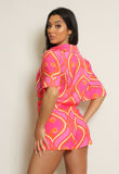 Fuchsia Printed Cropped Blouse