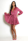 Fuchsia Print Belted Flare Shirt Dress