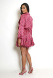 Fuchsia Print Belted Flare Shirt Dress
