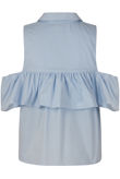 Stripe Frilled Poplin Cold Shoulder Shirt