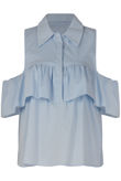 Stripe Frilled Poplin Cold Shoulder Shirt