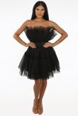 Black Organza Ruffle Bow Mini Dress