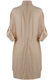 Beige Tie Waist Cross Pocket Shirt Dress